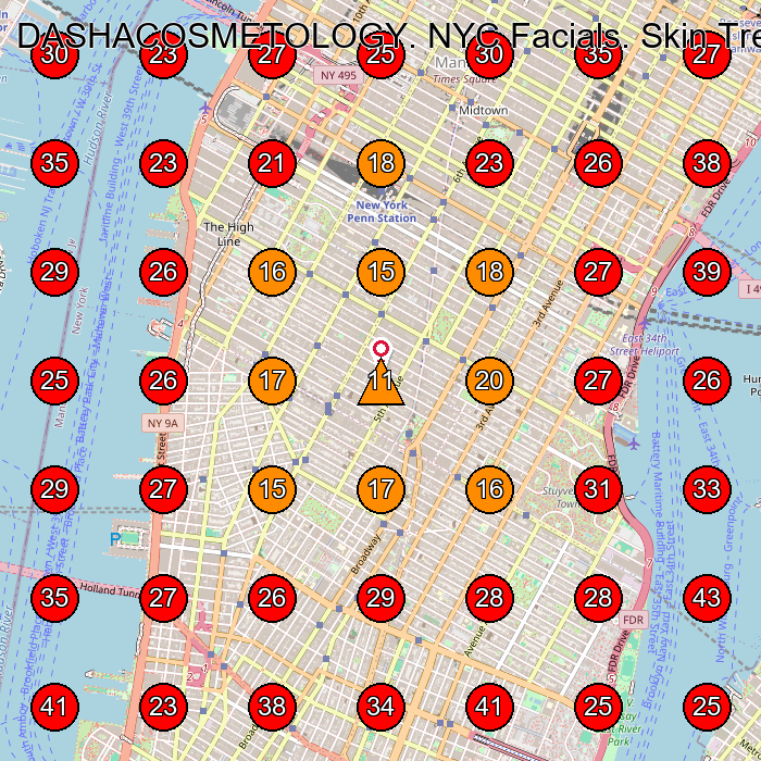 DASHACOSMETOLOGY. NYC Facials. Skin Treatments. Aesthetic Injector GeoGrid visibility map for Facial Spa in New York